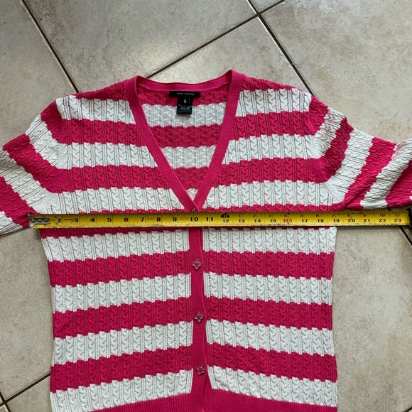 Pink Tartan cotton striped cardigan. Ladies M. EUC. - Picture 6 of 9